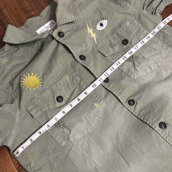 Wildfox Truman Jacket Olive Green Military light distressing embroidery size XL - Picture 6 of 11